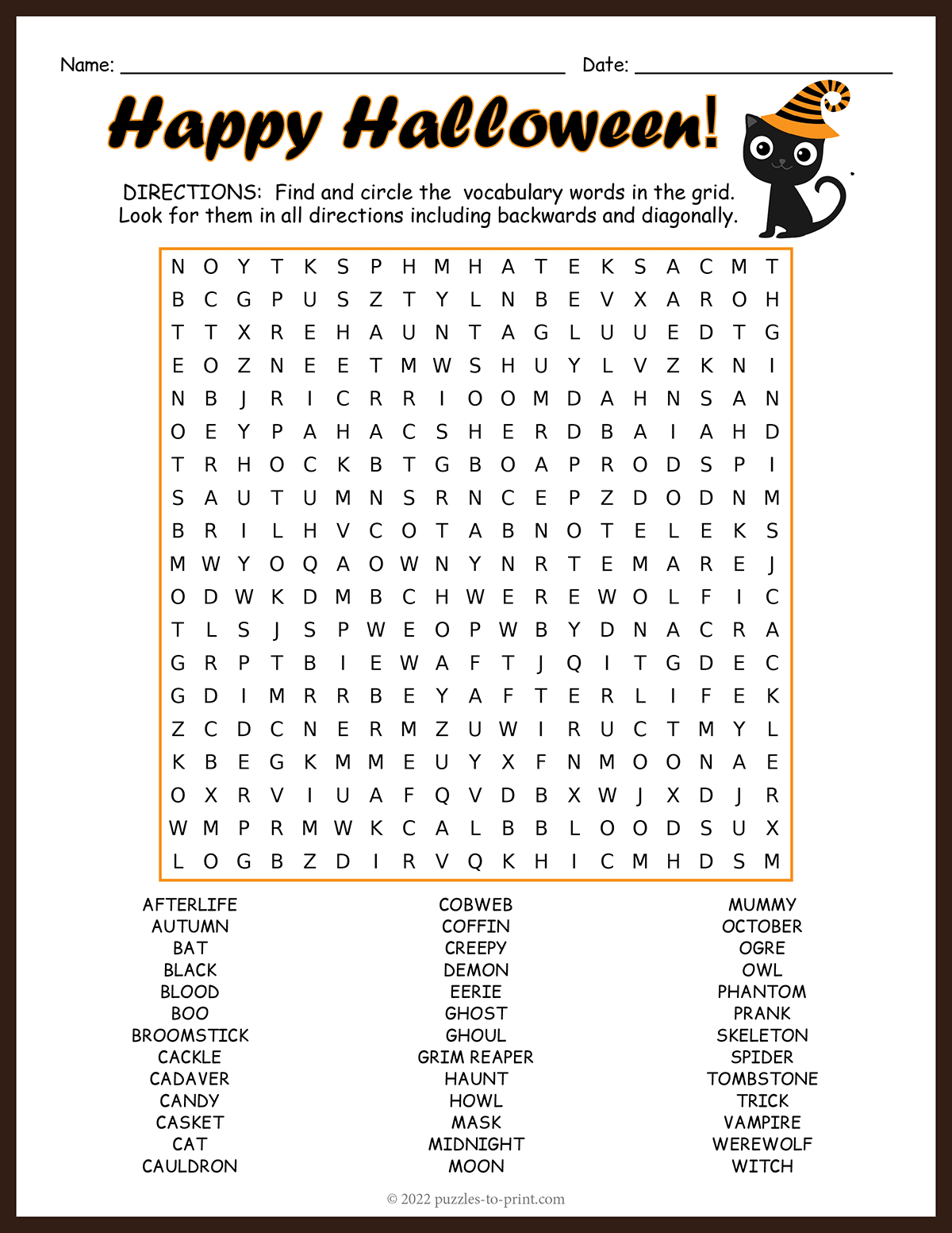 Halloween Word Search To Print