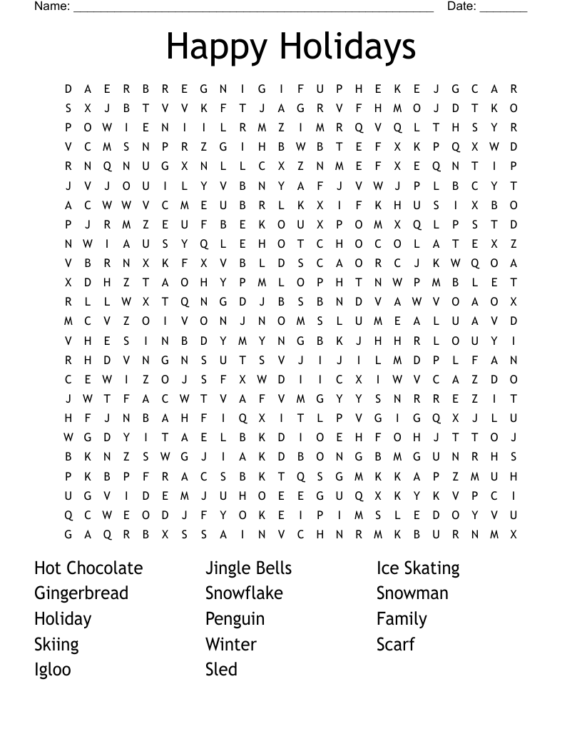 Happy Holidays Word Search WordMint Happy Holidays Word Search WordMint