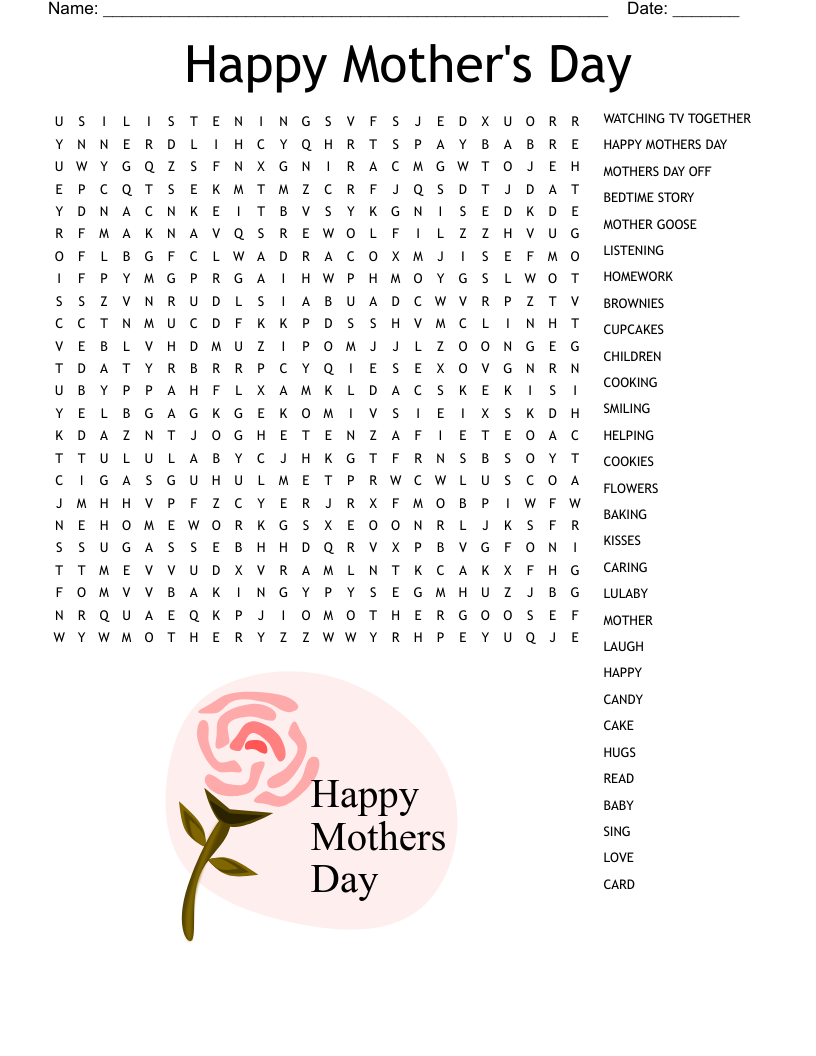 Happy Mothers Day Word Search WordMint Worksheets Library
