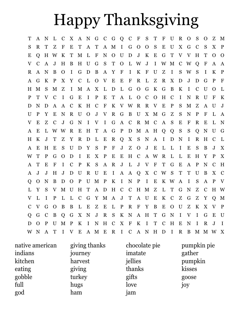 thanksgiving day word search