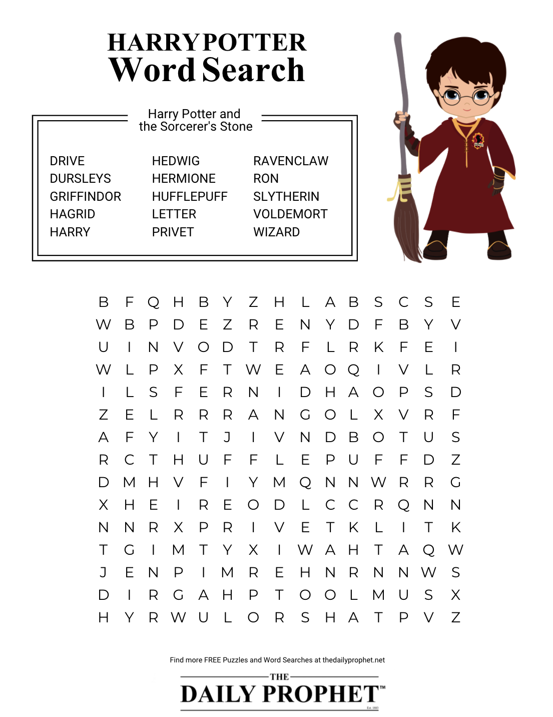 Harry Potter Word Search Harry Potter And The Sorcerers Stone The Daily Prophet