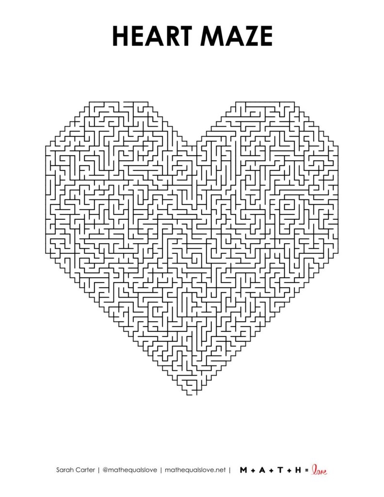 Heart Maze Printable For Valentine s Day Math Love Heart Maze Printable For Valentine s Day Math Love