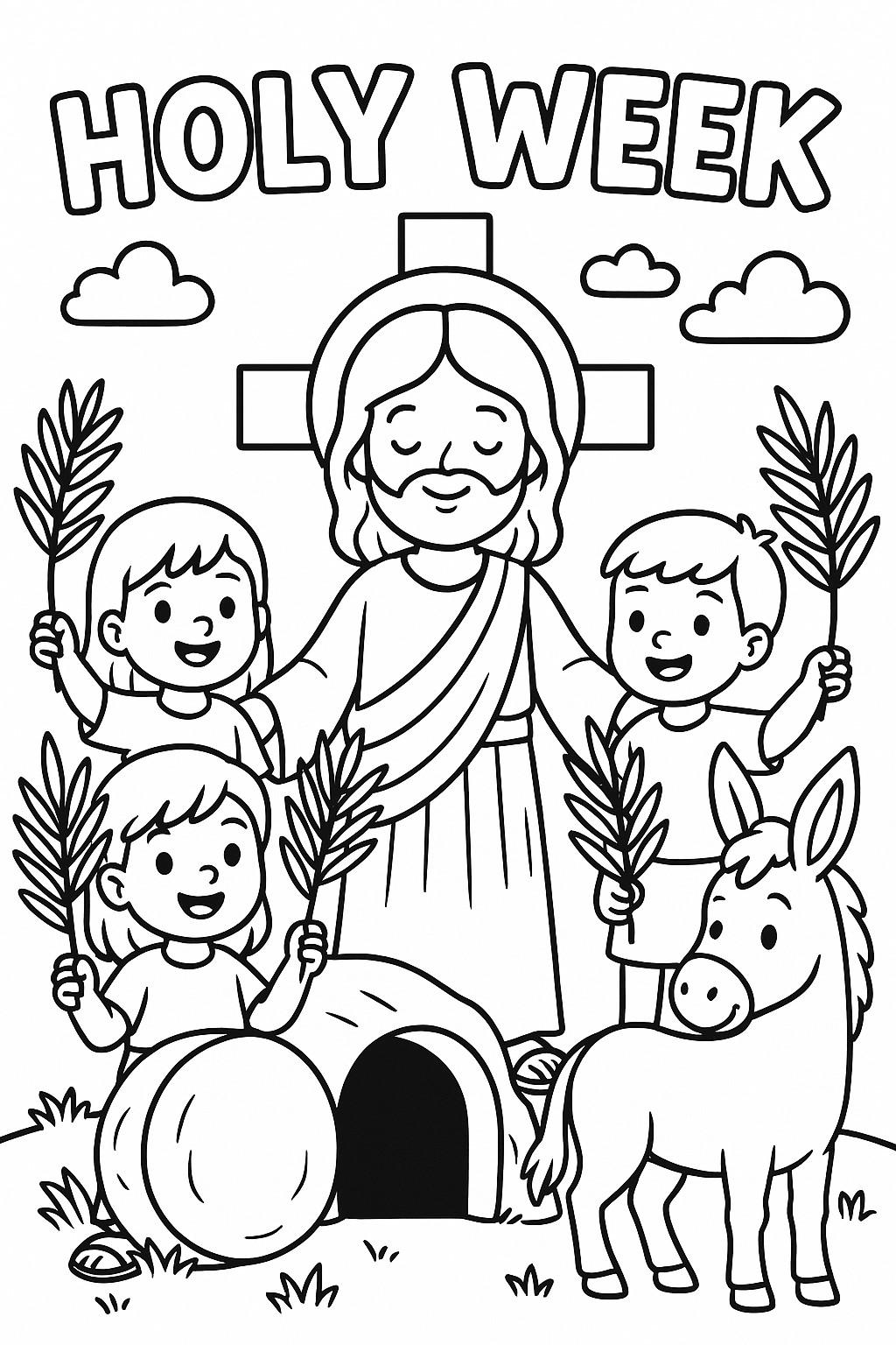 Holy Week Coloring Page Jesus Palm Sunday Scene PDF JPG PNG Etsy Israel