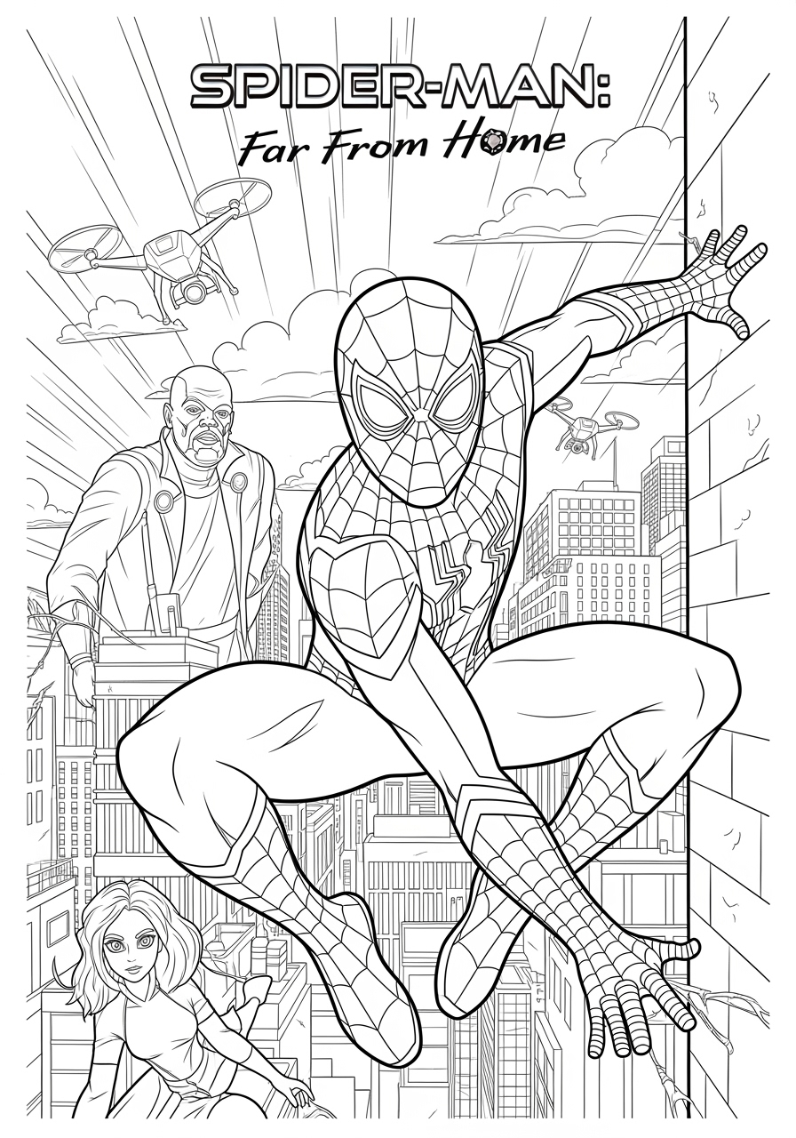 Homecoming Spider Man Far From Home Free Coloring Page