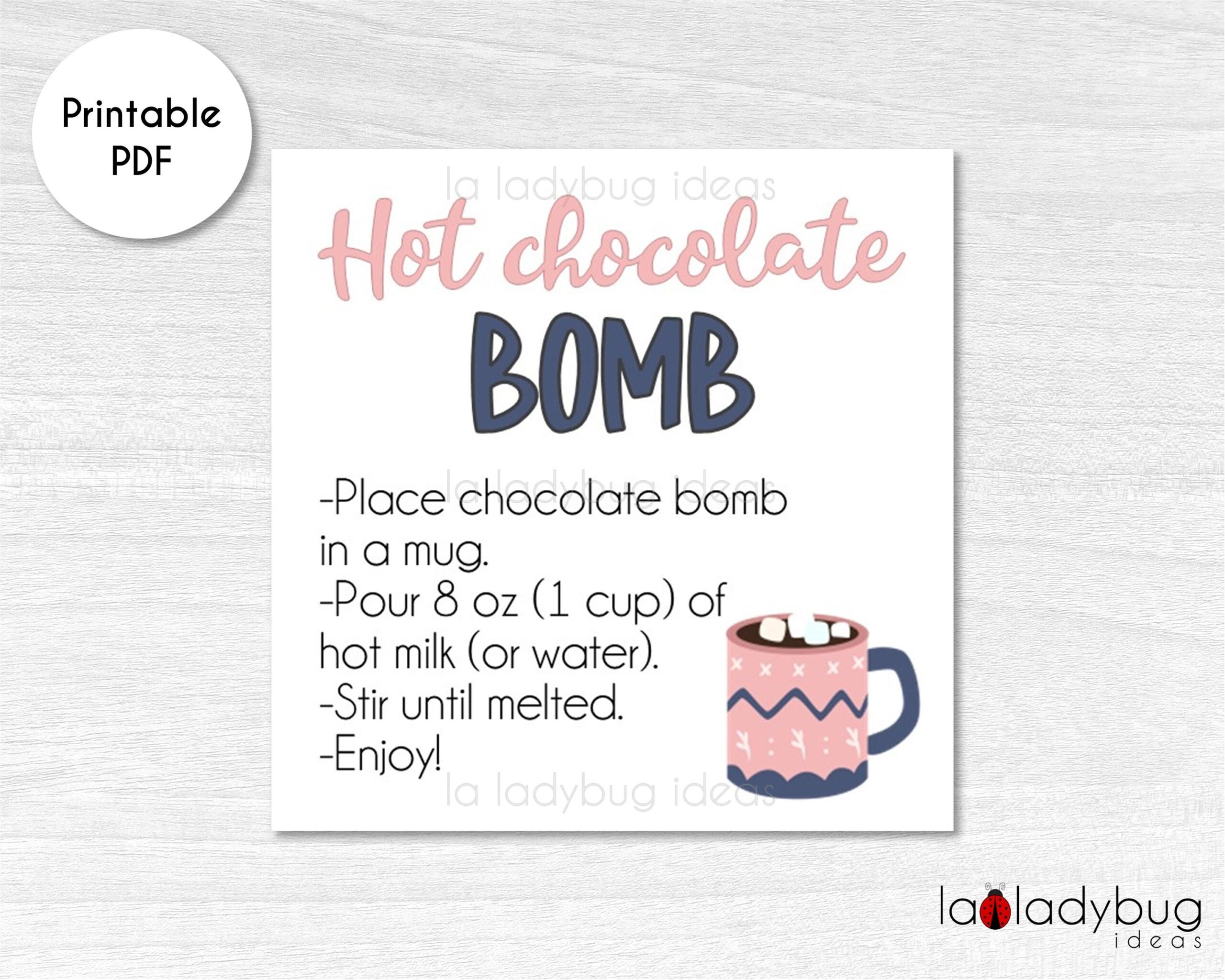 Hot Chocolate Bomb Tag Hot Cocoa Bomb Instructions Card Printable Tags For Hot Chocolate Bombs Instant Download Square Label For Cocoa Etsy