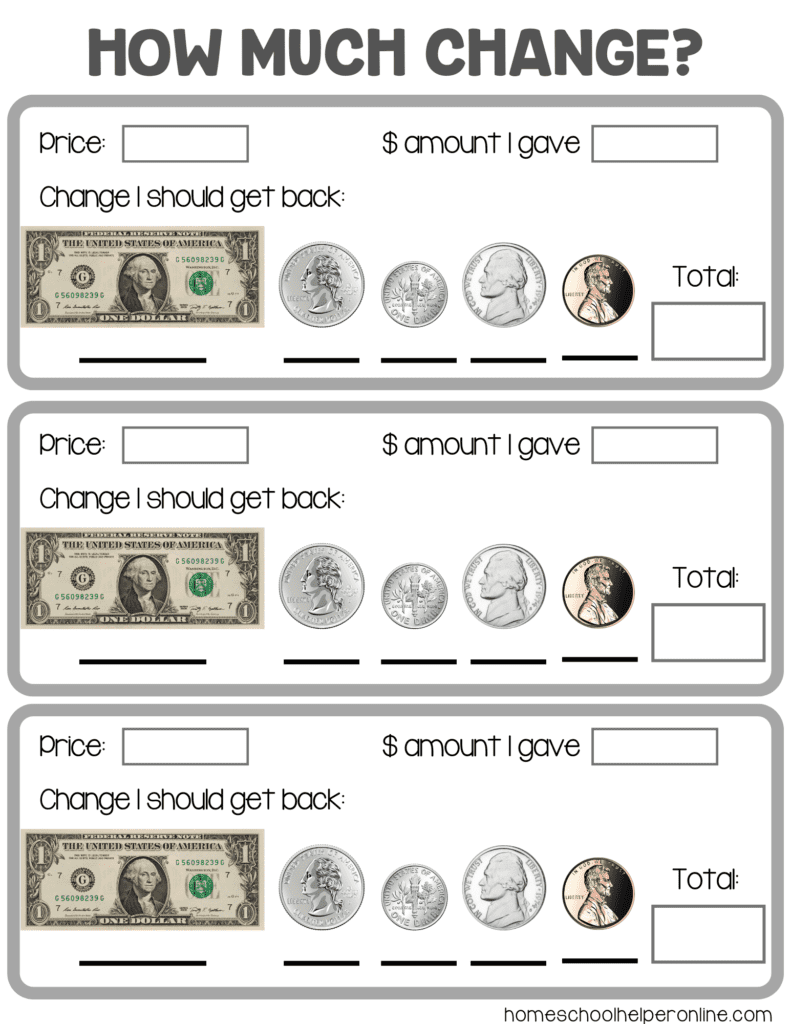Printable Money Math Worksheets