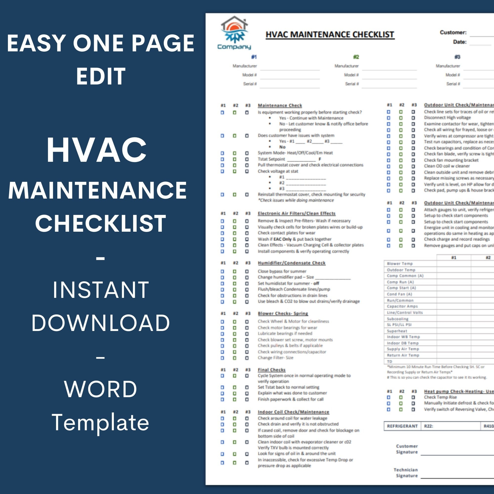 free printable hvac checklist