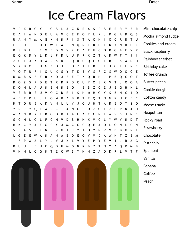 Ice Cream Flavors Word Search WordMint