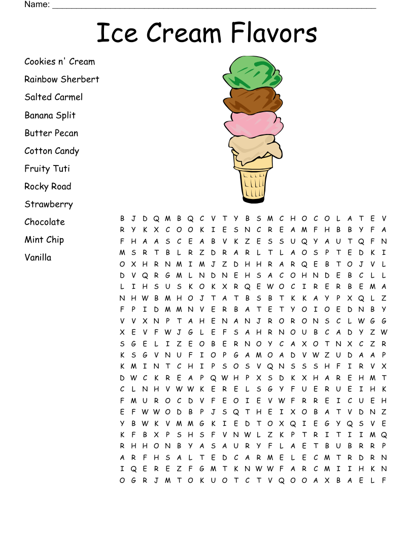Ice Cream Word Search