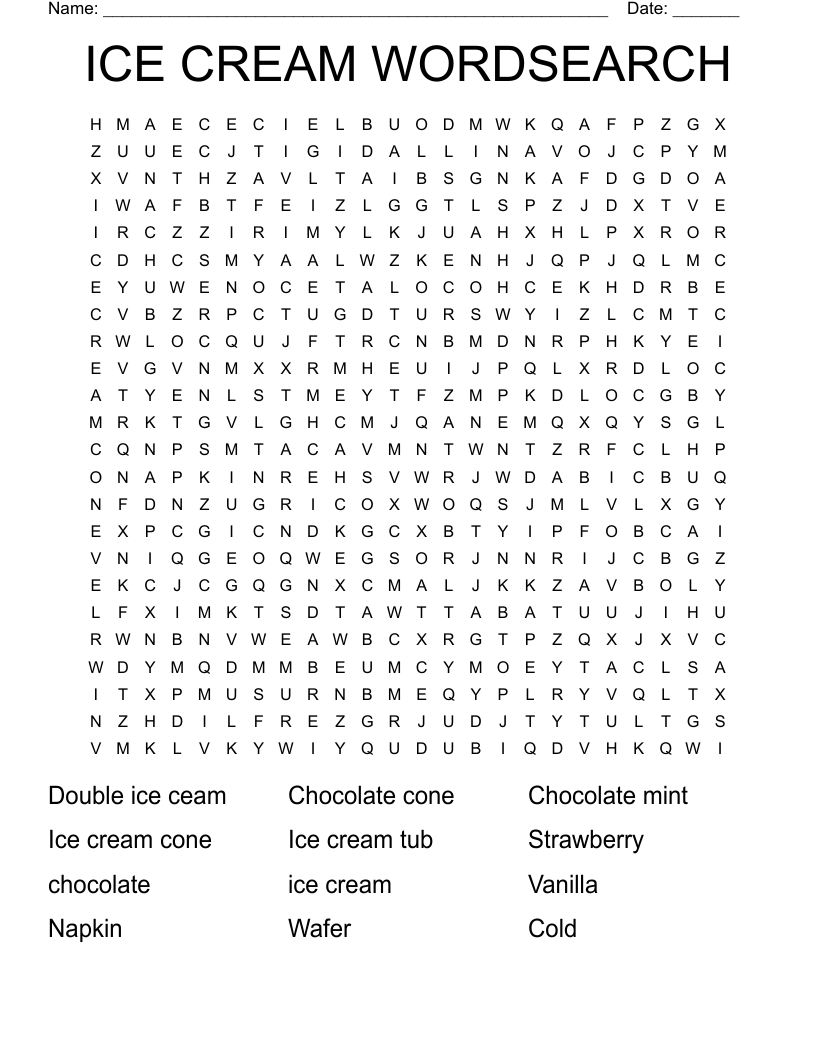 ICE CREAM WORDSEARCH WordMint
