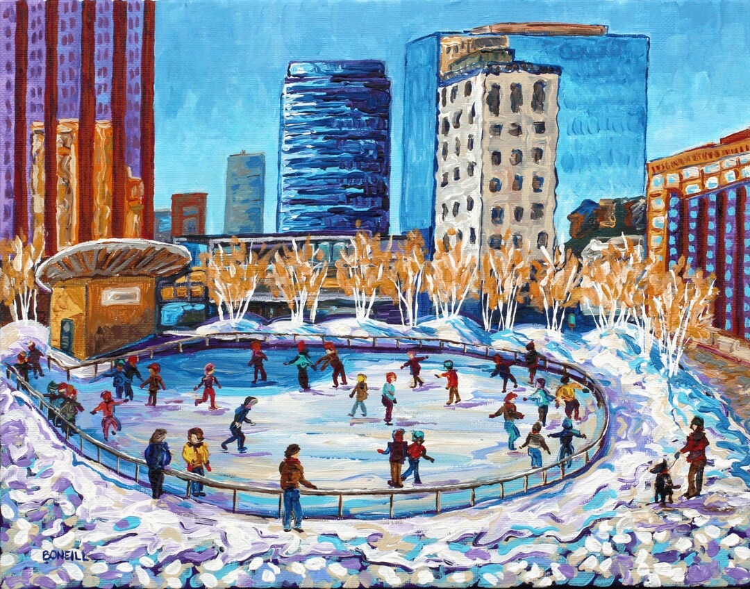 Ice Skating At Rosa Park s Circle Grand Rapids MI Downtown Skating Monroe Center Betsy Oneill Michigan Art Michigan Artist Etsy