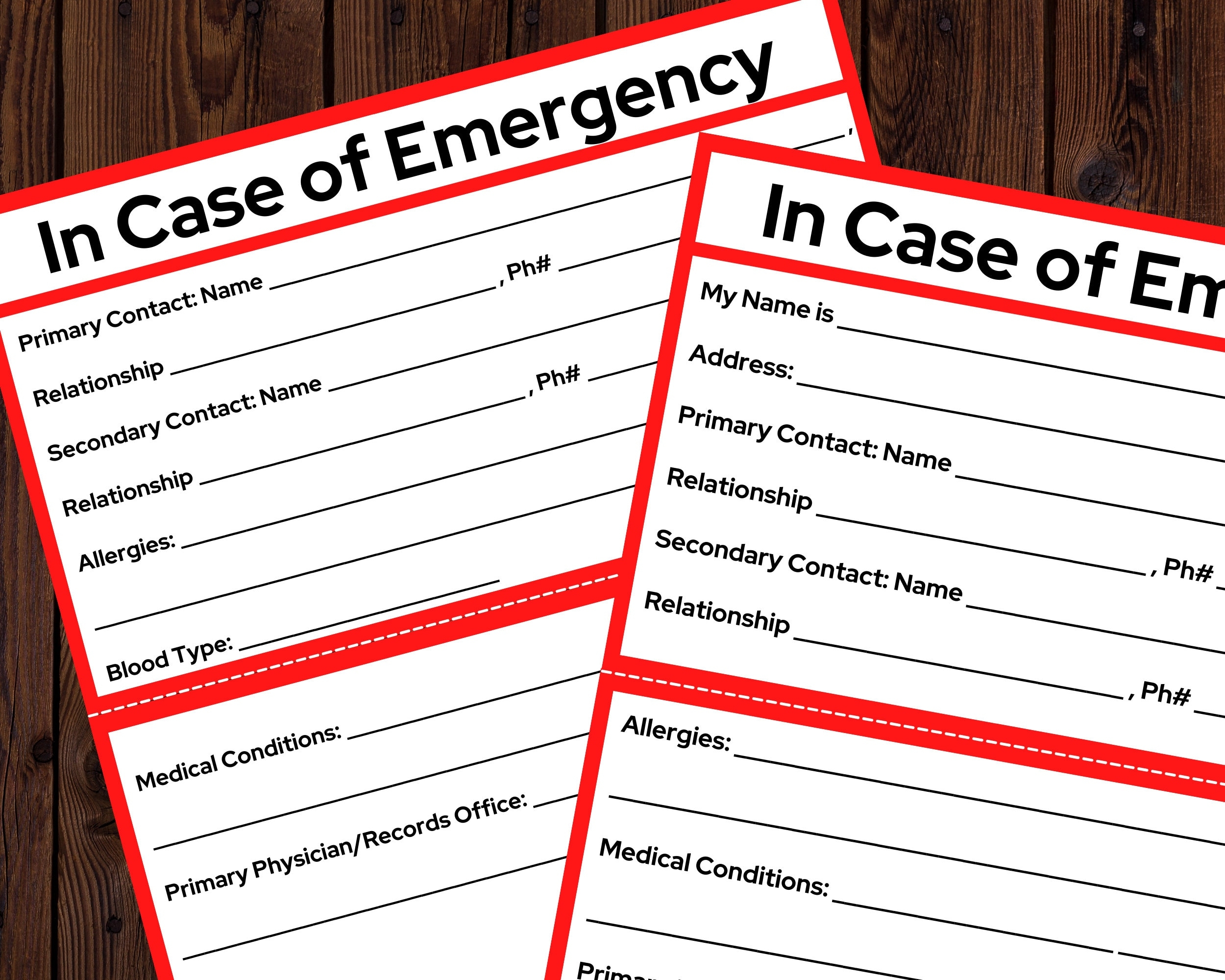 printable emergency contact card