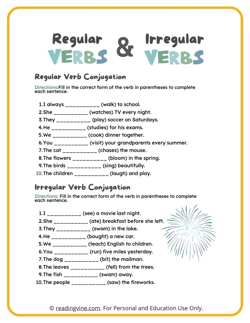 Irregular Past Tense Verbs Worksheets ReadingVine