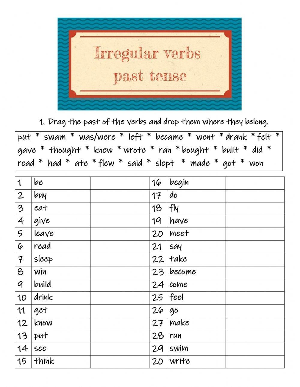 Irregular Verbs past Tense Worksheet Live Worksheets Worksheets Library