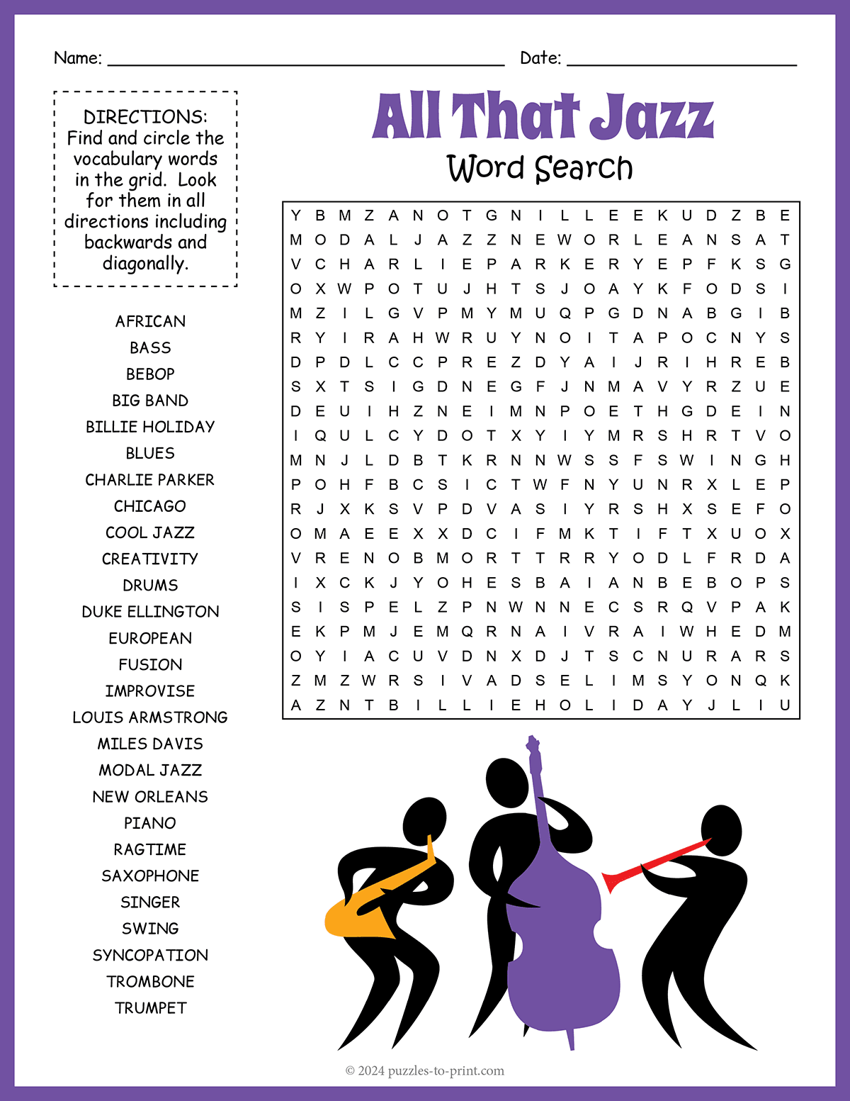 music word search puzzles