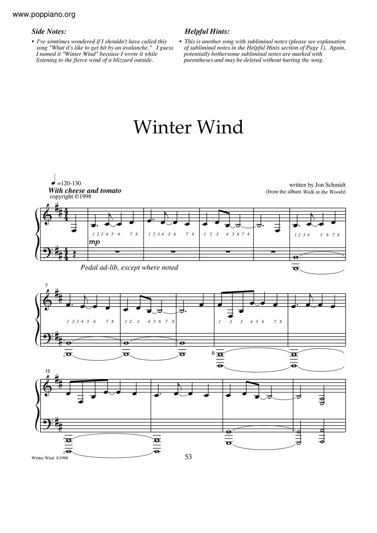 winter wind piano sheet