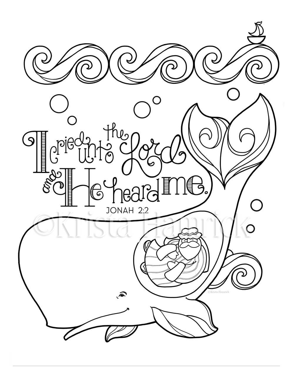 Jonah And The Whale Coloring Page 8 5X11 Bible Journaling Tip in 6X8 Etsy