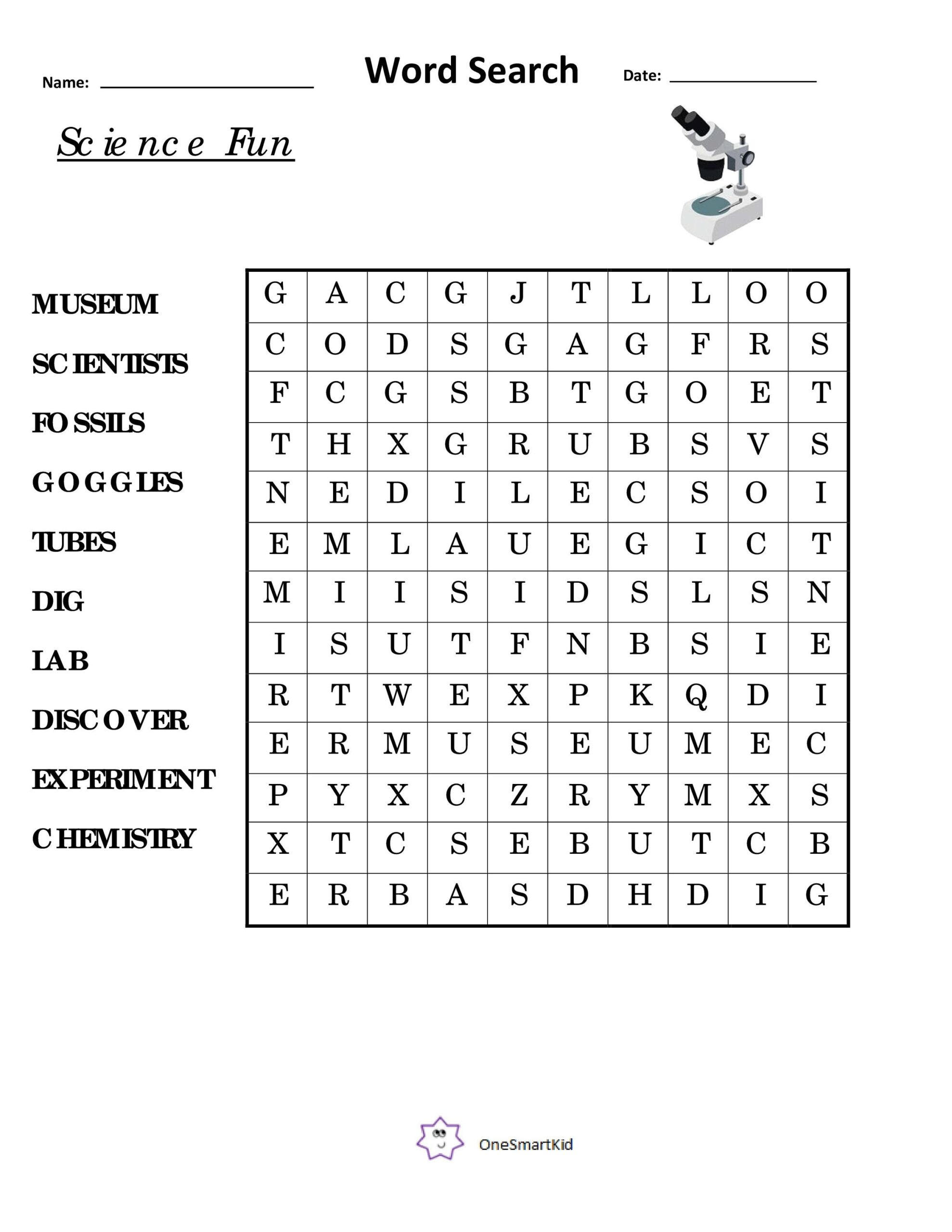 science word find puzzles