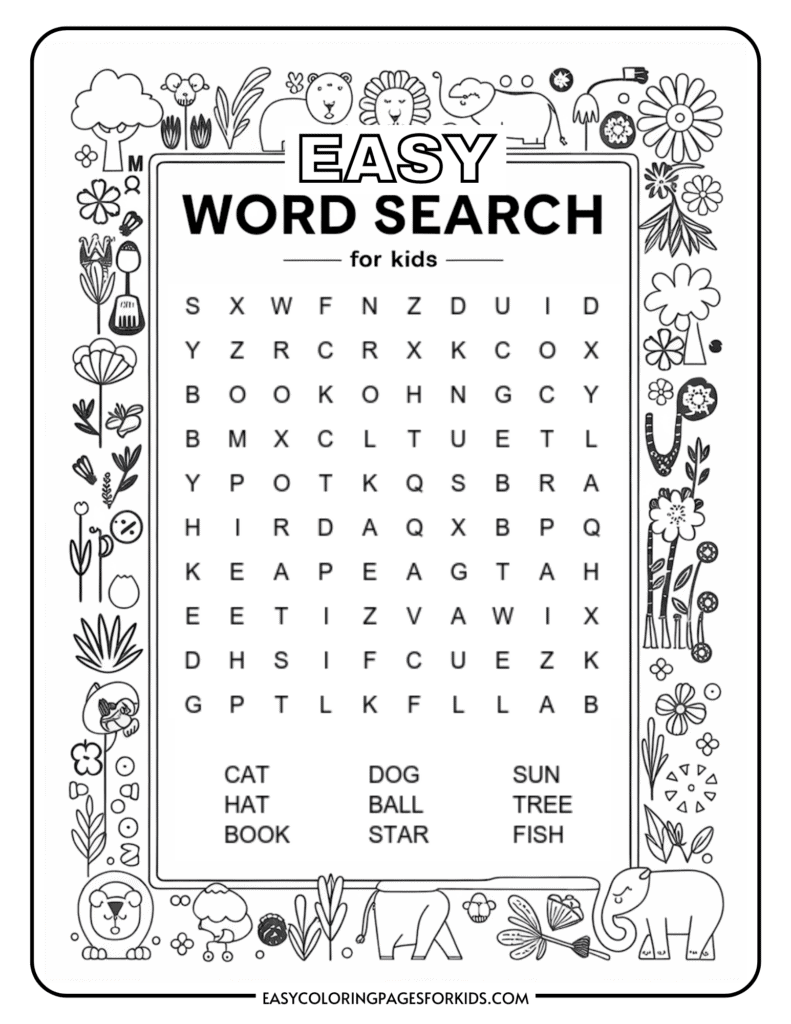 Kindergarten Easy Word Search For Kids 2 Free PDF Pages Easy Coloring Pages For Kids