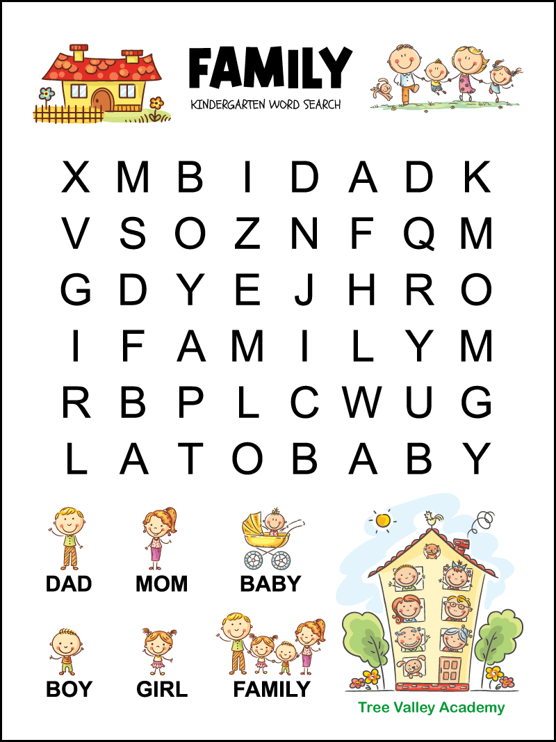 Word Search For Kindergarten