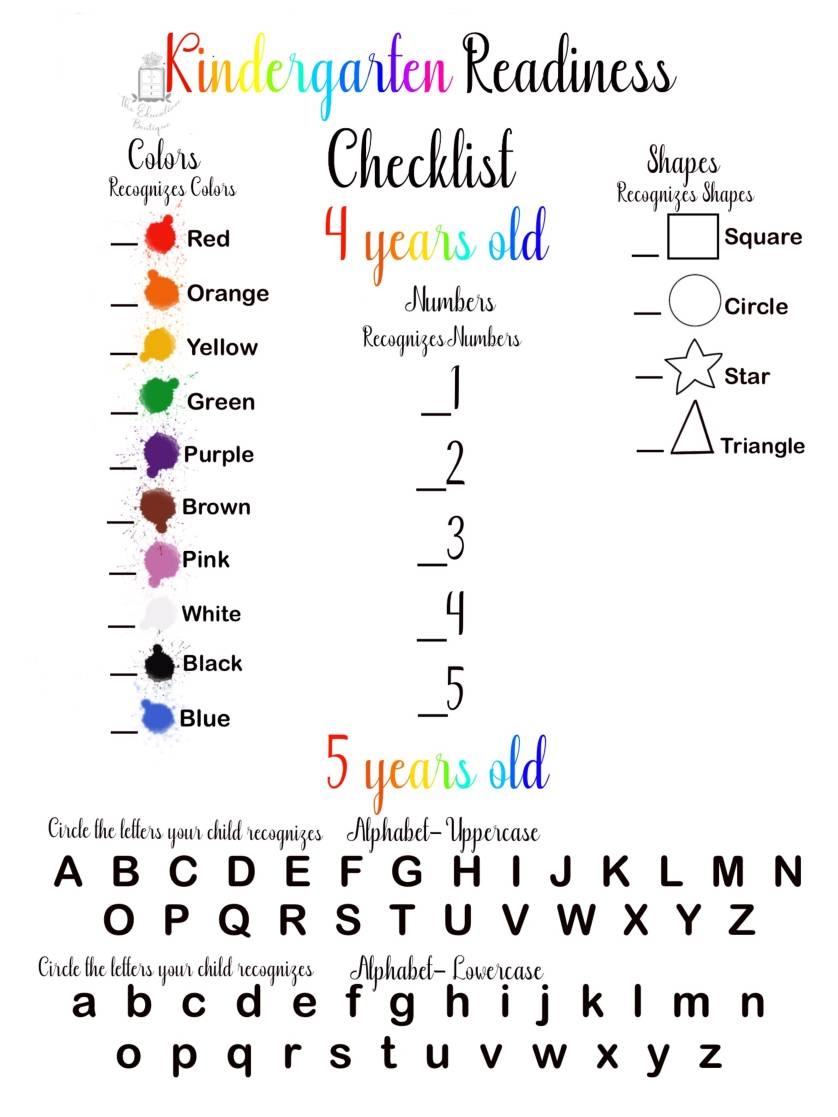 Printable Kindergarten Readiness Checklist