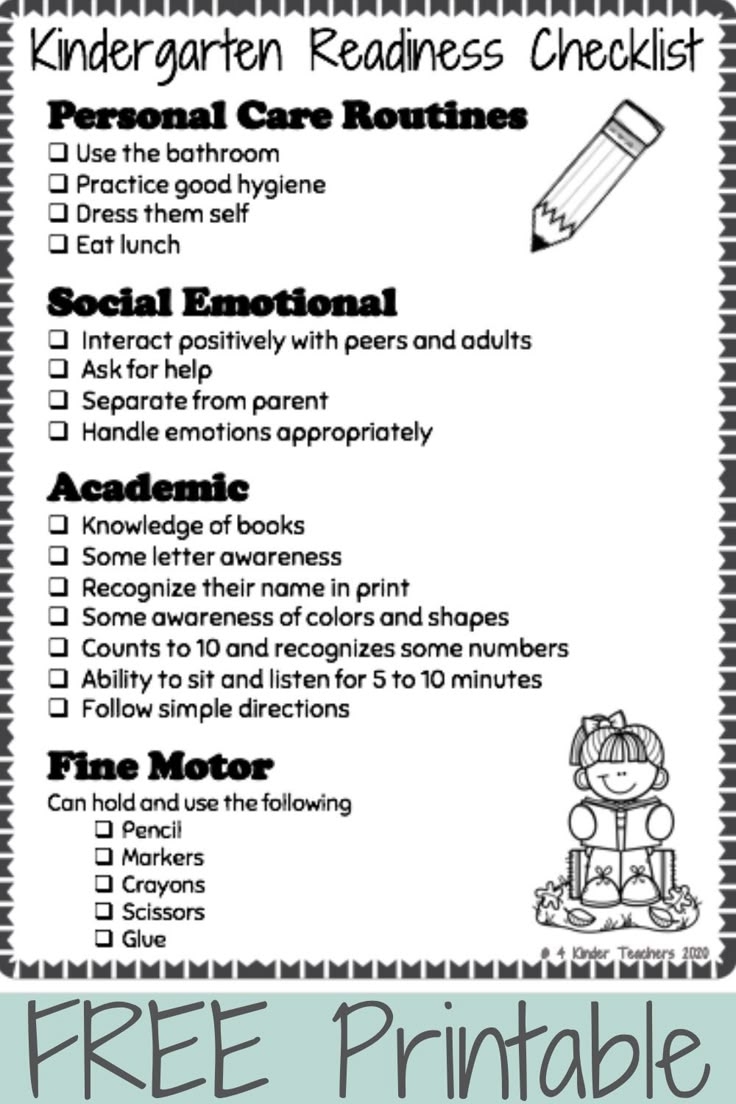 Kindergarten Readiness Checklist FREE Printable