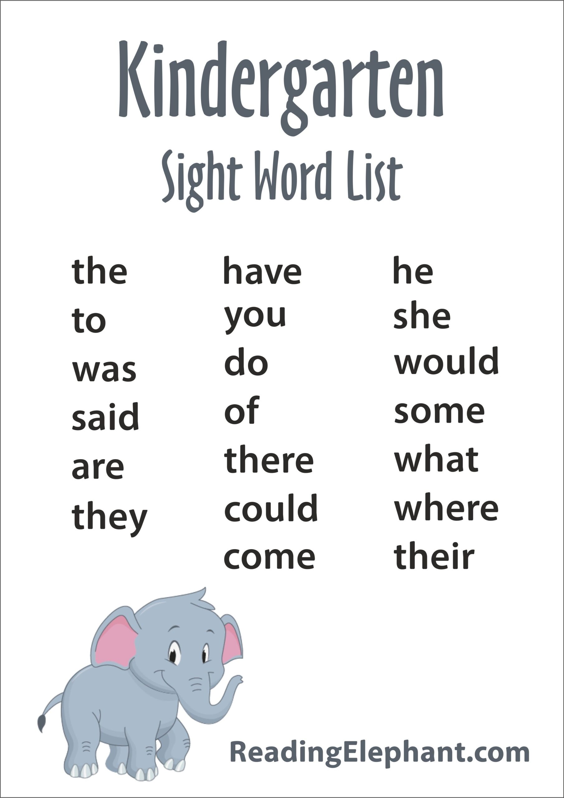 preschool sight words list
