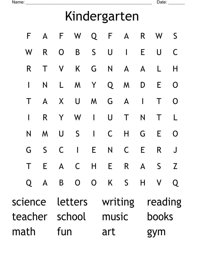 Kindergarten Word Search WordMint