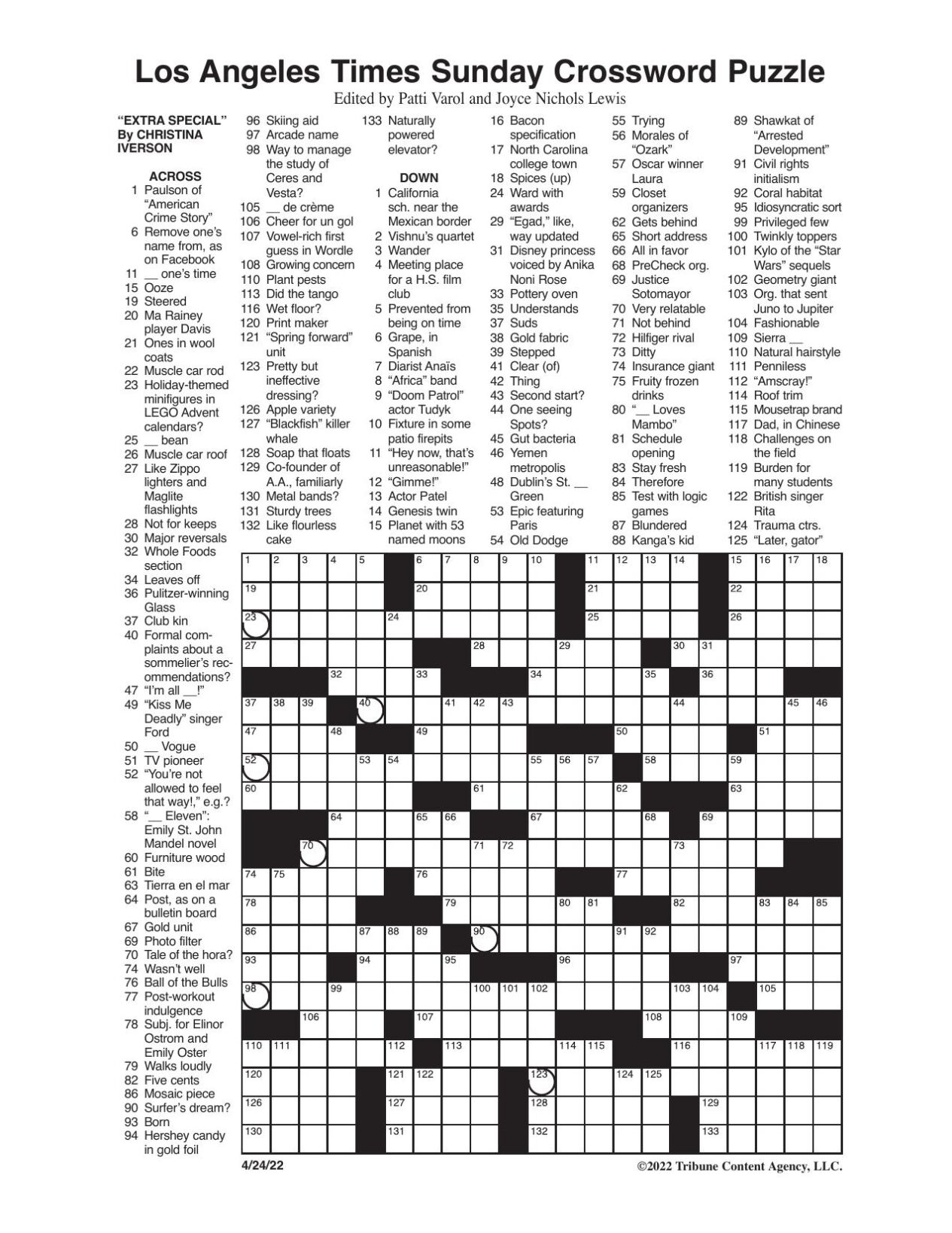 LA Times Sunday Crossword April 24 2022 Crosswords Yakimaherald