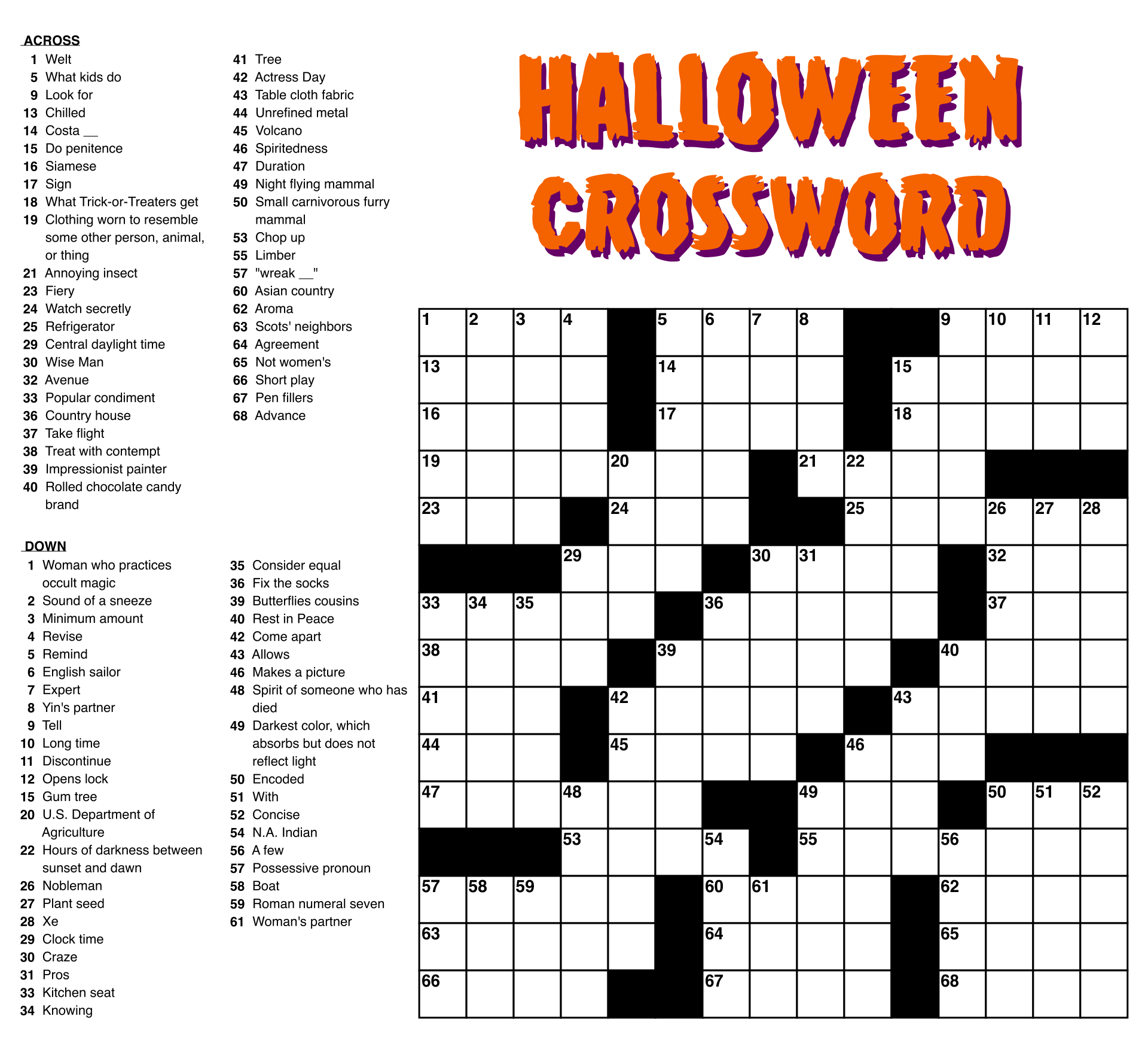 printable easy crossword puzzles