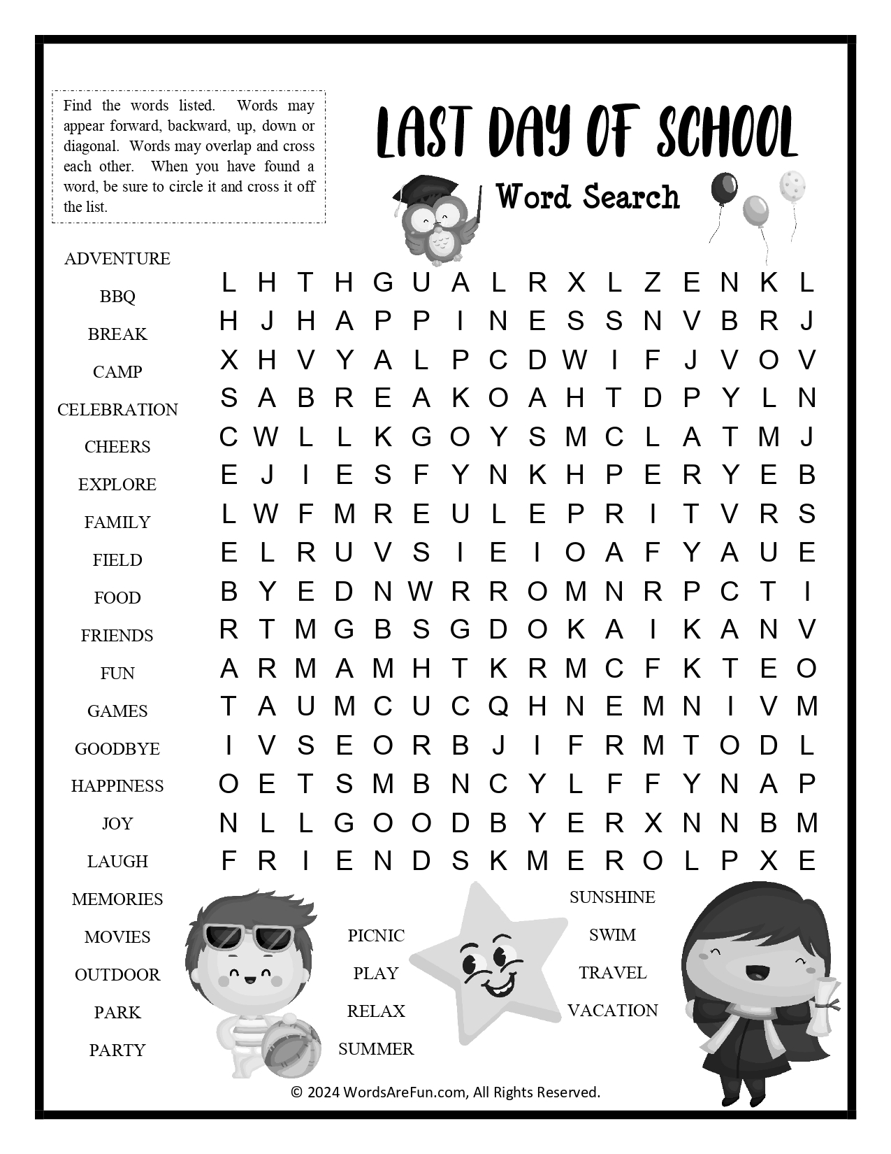 Last Day Of School Word Search Puzzle End Of Year Activity PDF For Students Last Day Of School Word Search Puzzle End Of Year Activity PDF For Students