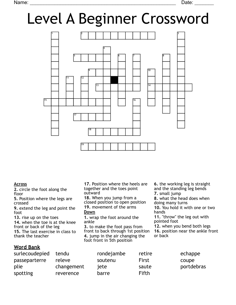 Level A Beginner Crossword WordMint