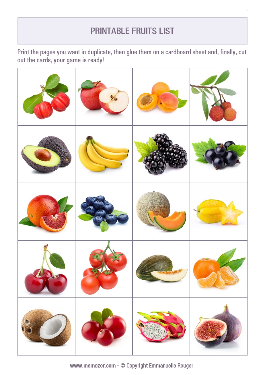 List Of 50 Fruits With Names And Pictures Printable Memozor Worksheets Library