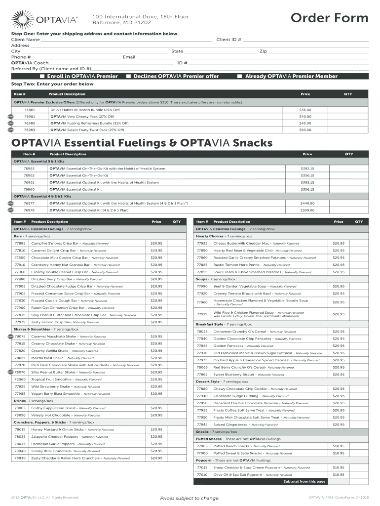 Printable Optavia Food List
