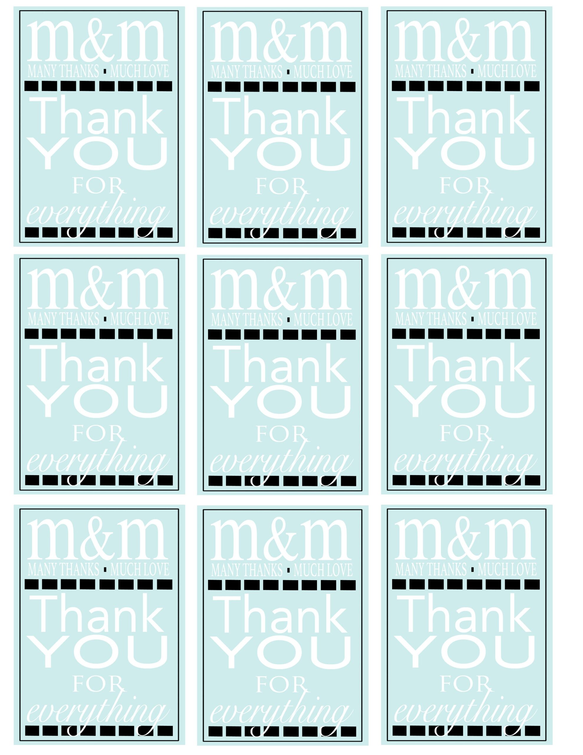 M M many Thanks Much Love Thank You Card Or Tag Printable Etsy