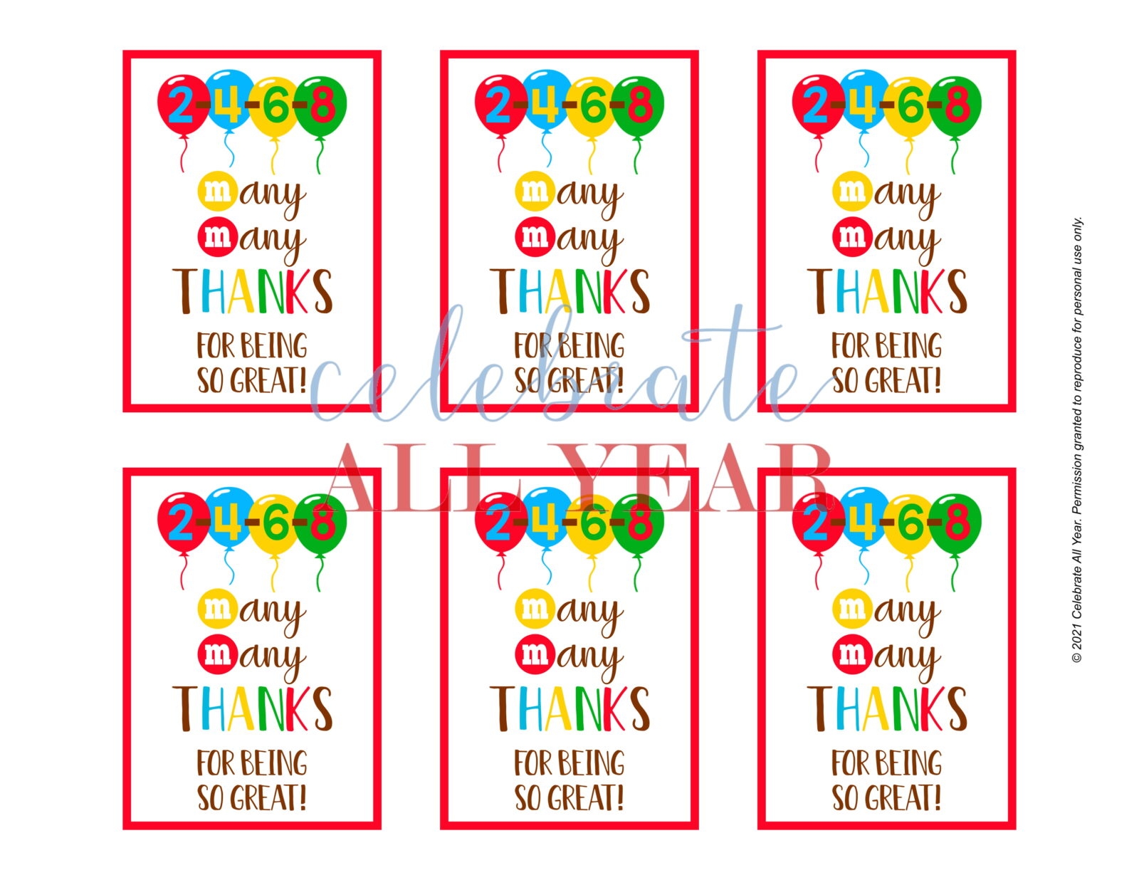 Many Many Thanks Gift Tags Celebrate All Year