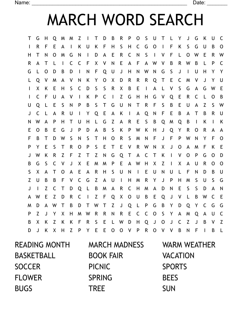 March Word Search Puzzles