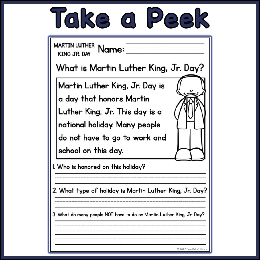Martin Luther King Jr Day Holidays Reading Comprehension Passages K 2 Made By Teachers