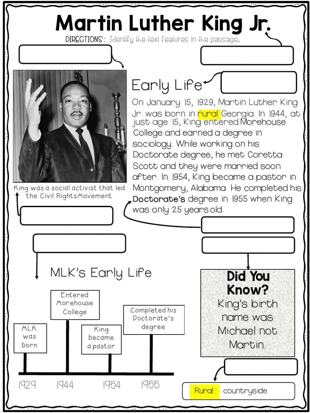 Martin Luther King Jr For Kids Printable Reader To Color And Learn Worksheets Library