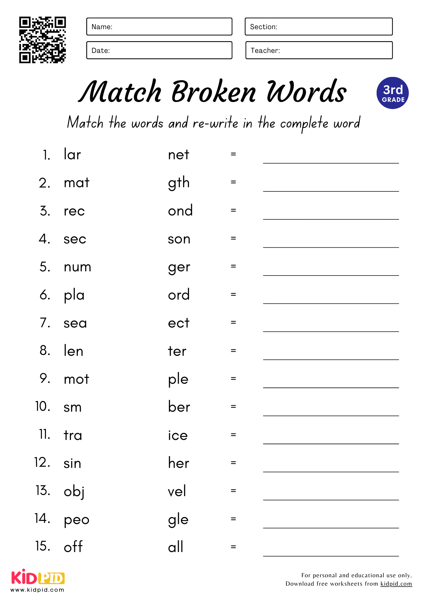 3rd Grade English Worksheets