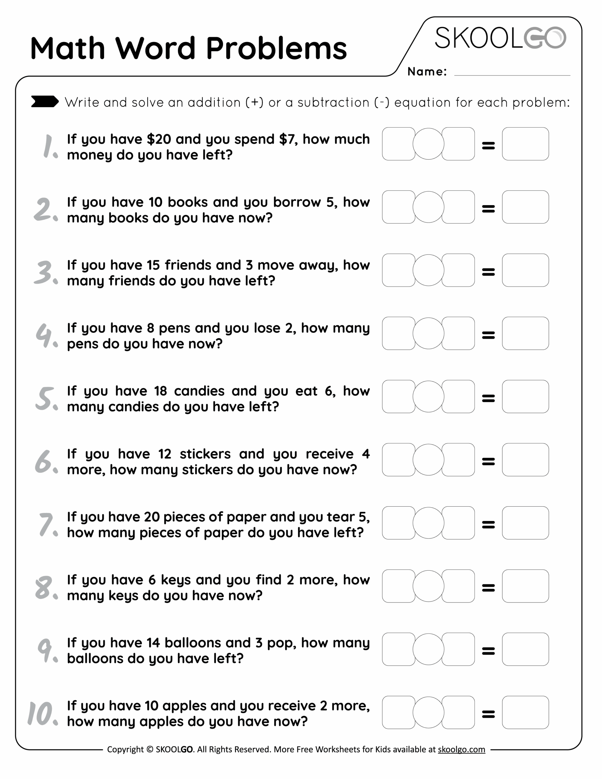 math worksheets word problems