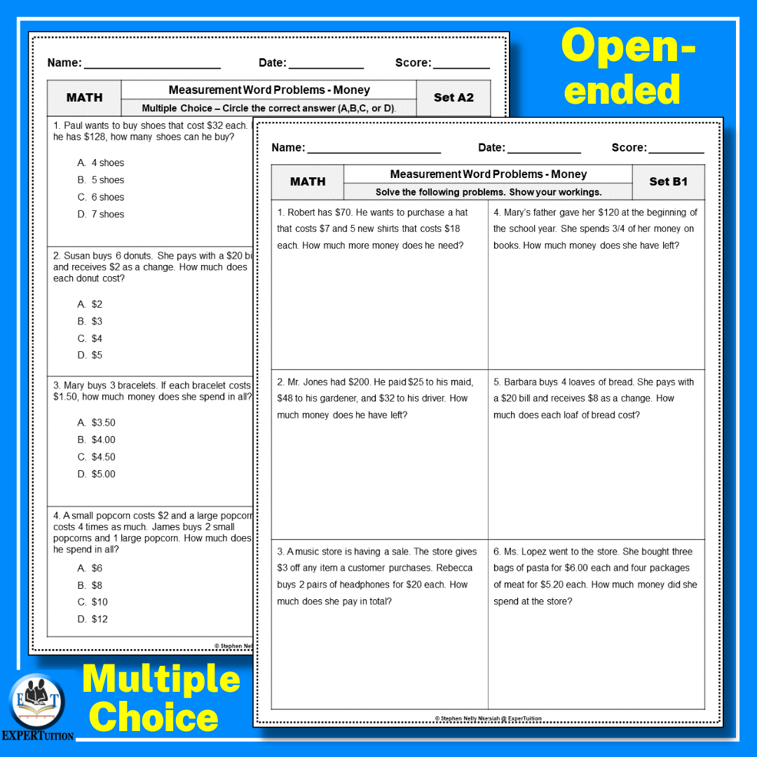 Measurement Word Problems Worksheets Money ExperTuition