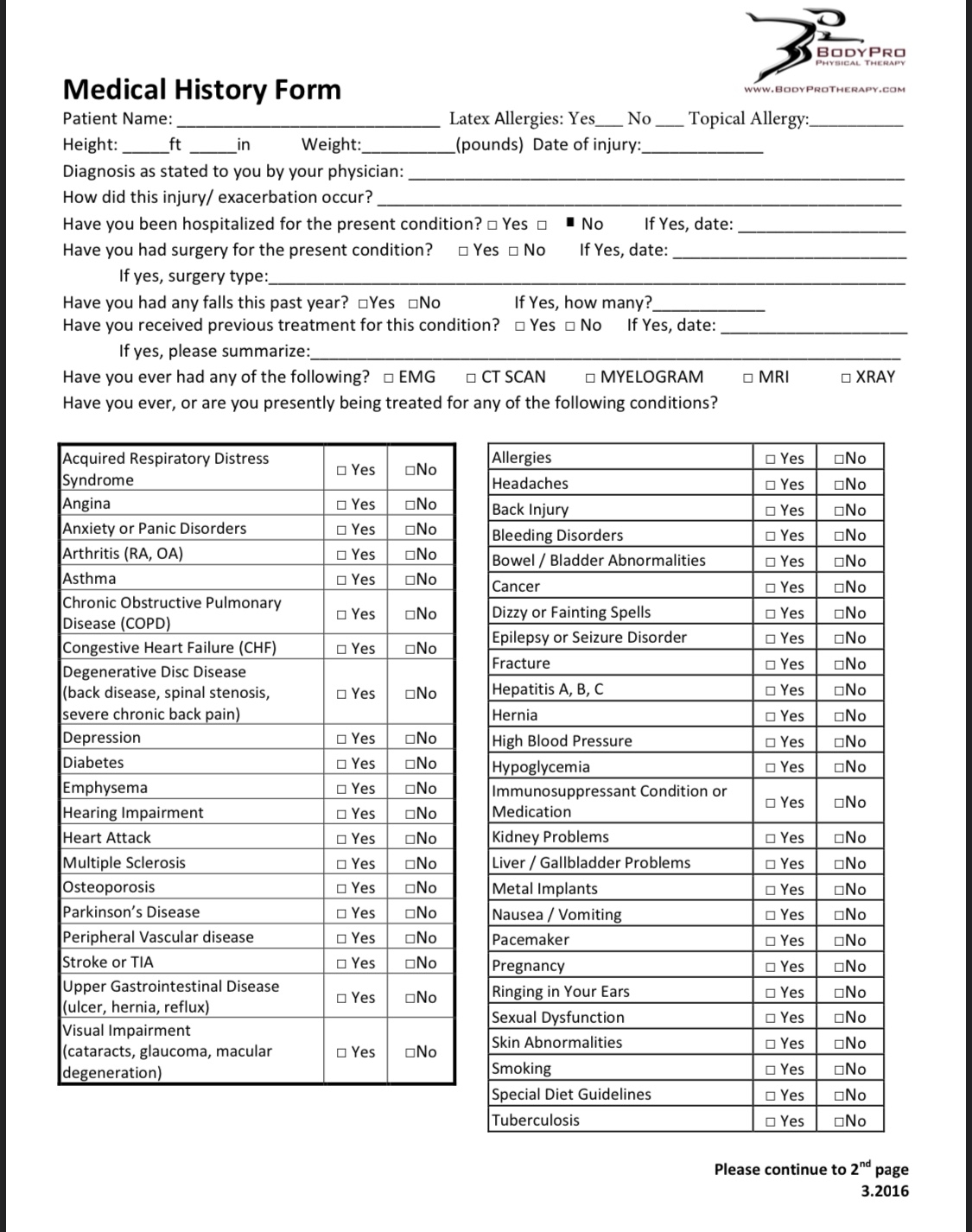 Medical History Form Page 1 Medical History Form Page 1