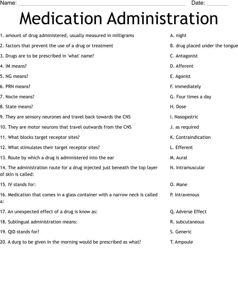 Medication Administration Worksheet WordMint