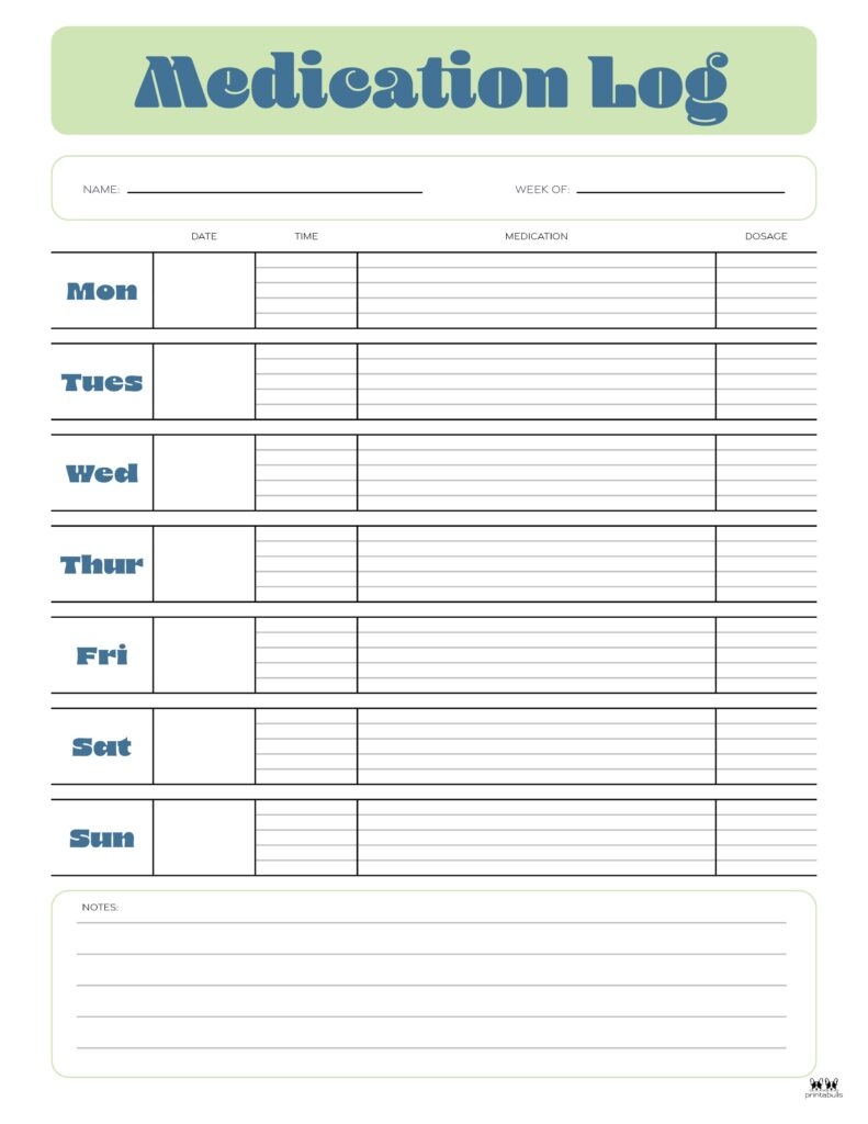 Medication Logs 25 FREE Printables Printabulls