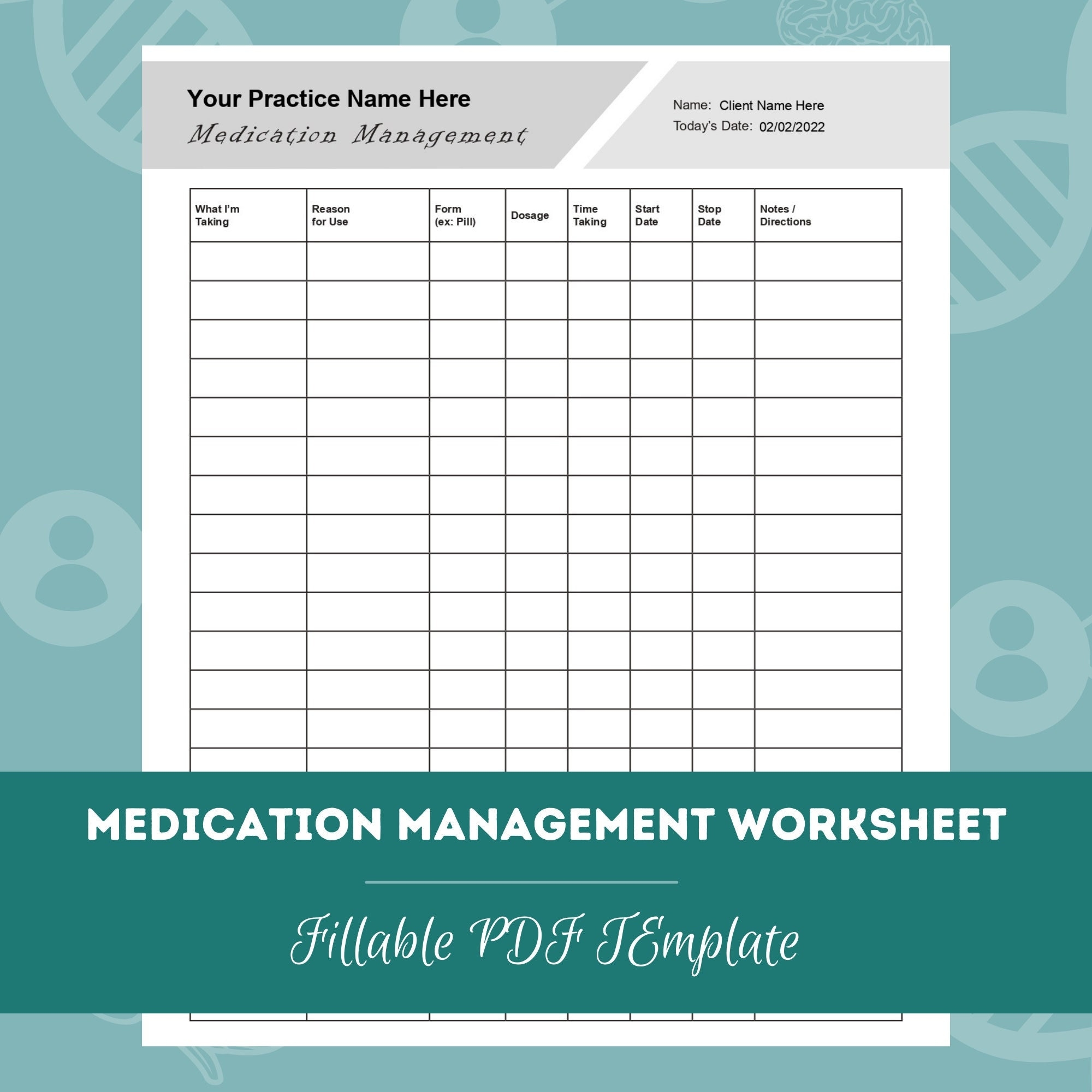 Medication Management Worksheet Editable Fillable PDF Template For Counselors Psychologists Social Workers Therapists Etsy Israel