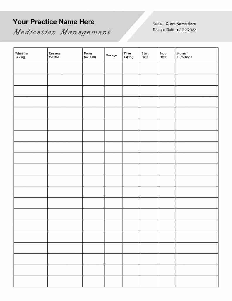 Printable Medication Management Worksheets Activities
