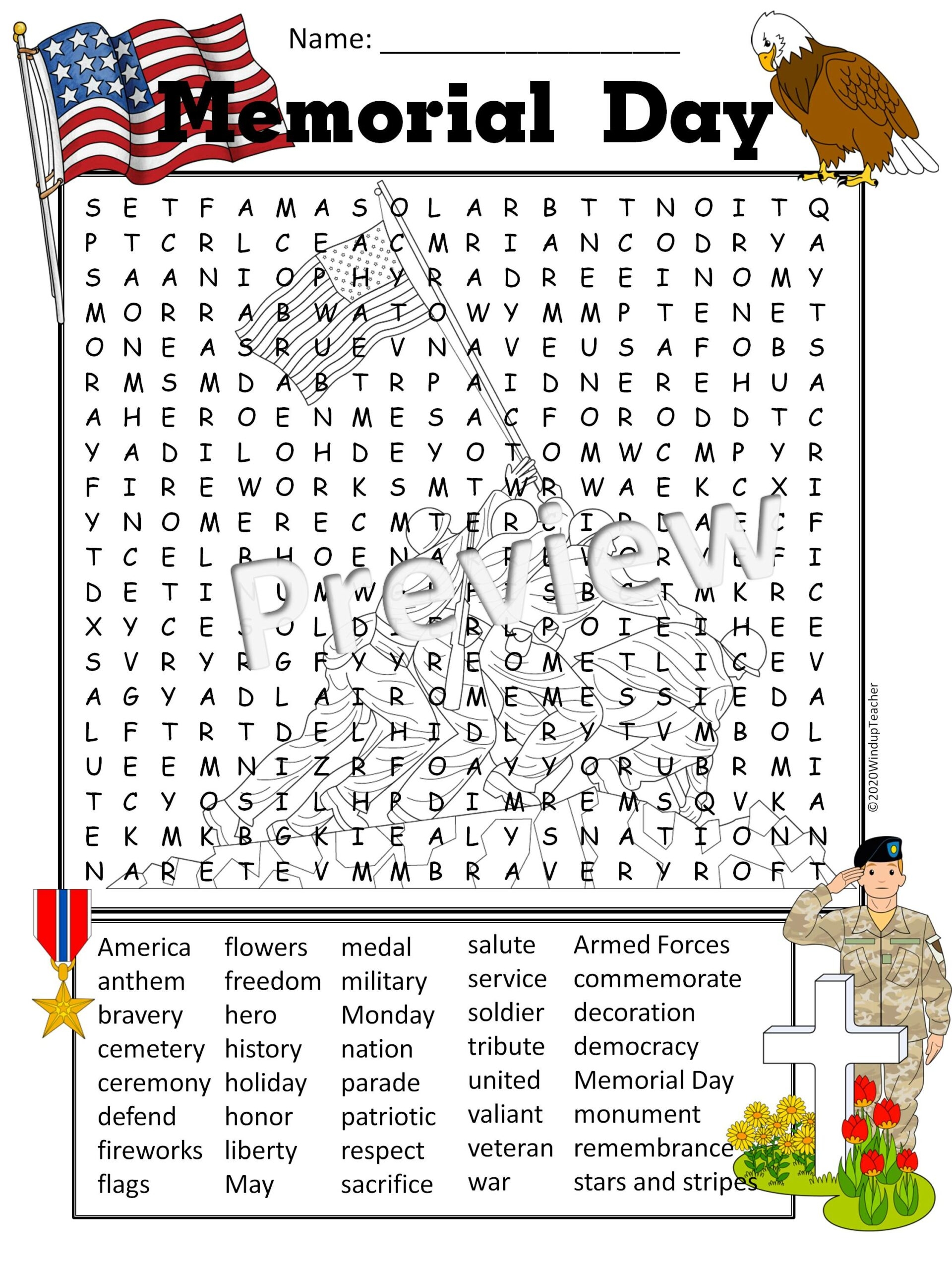 Memorial Day Word Search Activity Printable Hard For Grades 5 To Adult Classful