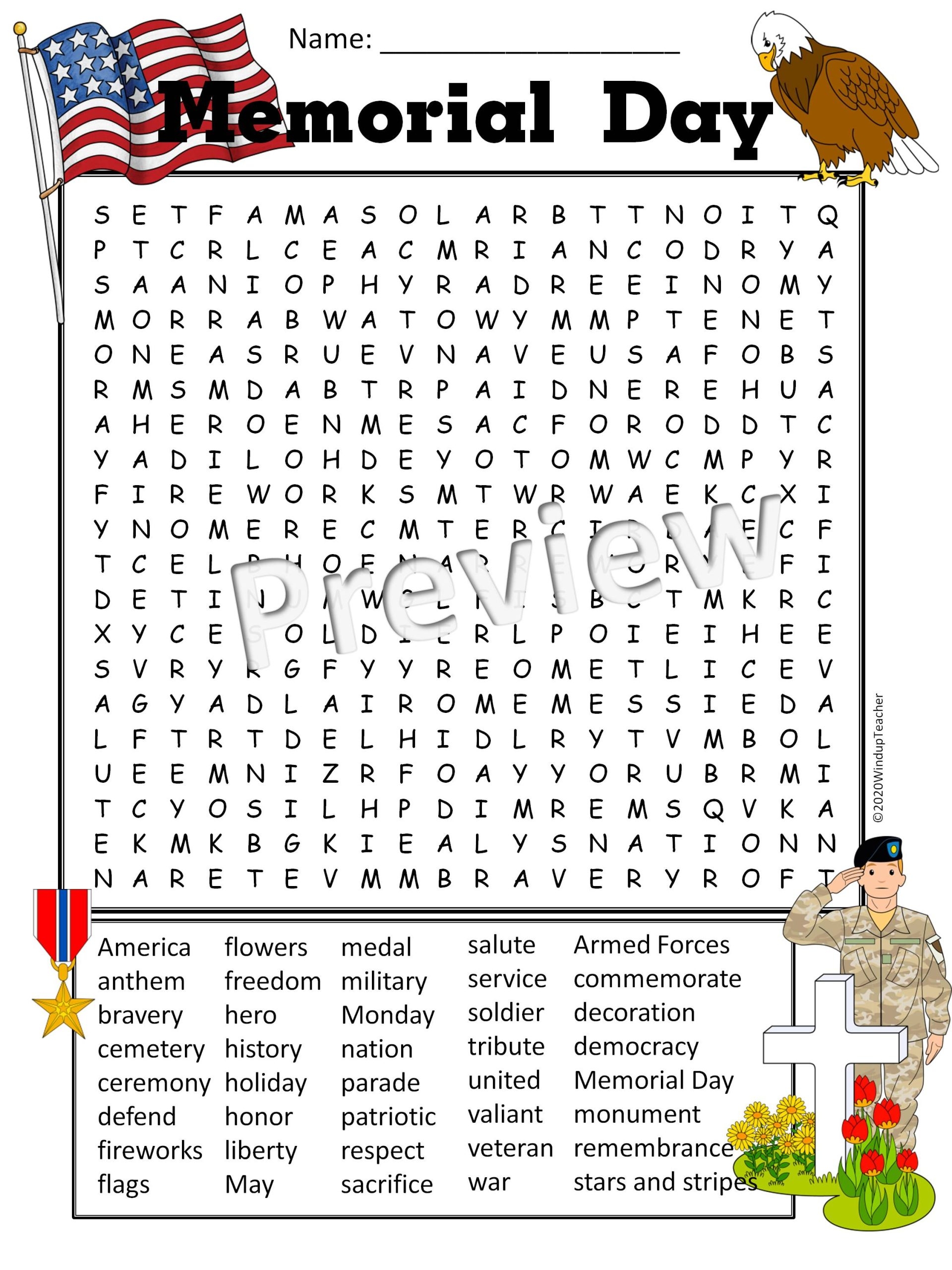 Memorial Day Word Search Activity Printable Hard For Grades 5 To Adult Made By Teachers