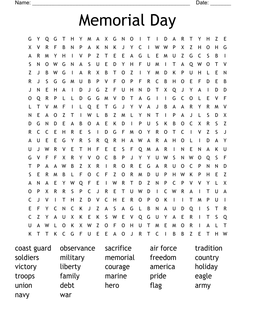 memorial day word puzzles